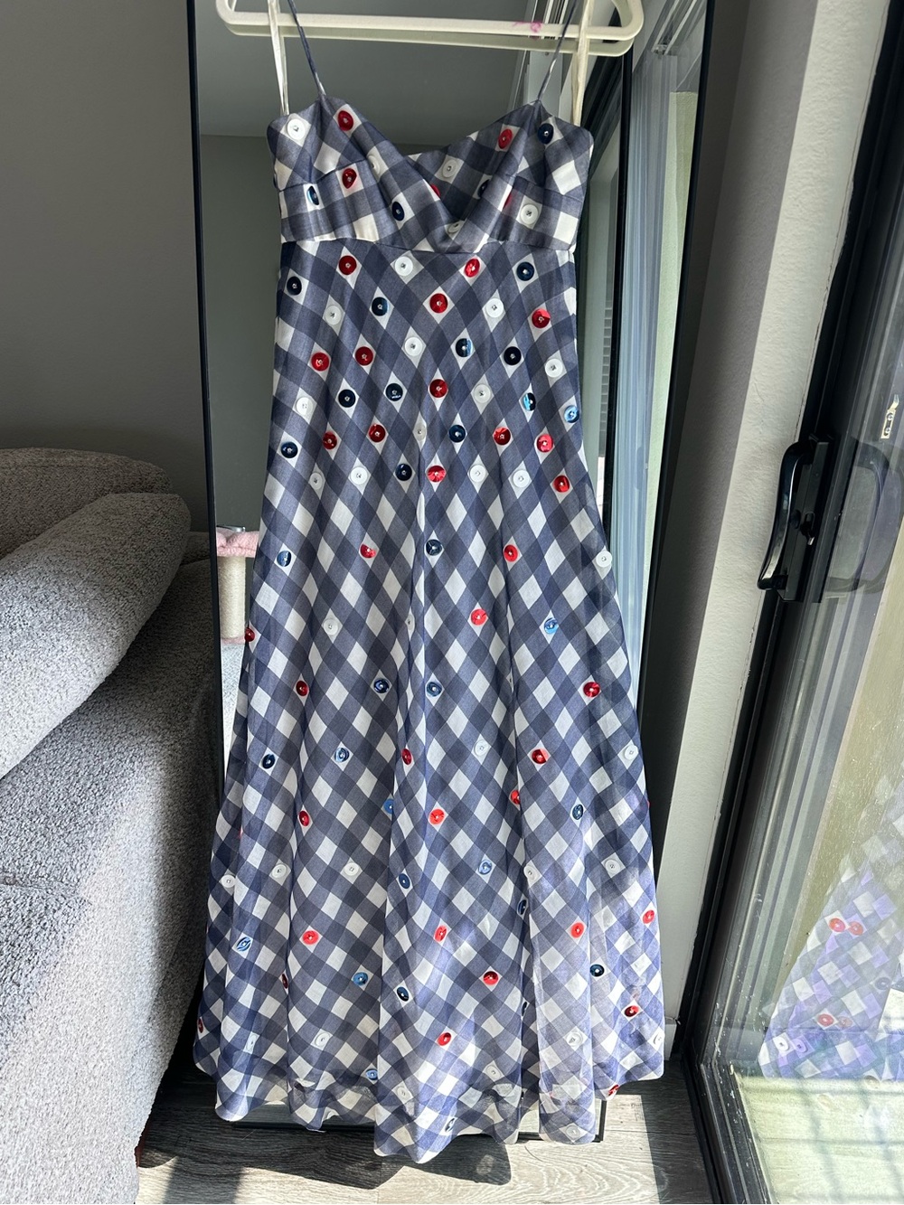 Joan Leslie by Kasper Blue Gingham Maxi Dress Size Small